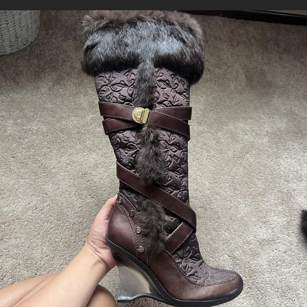 Im Looking For This Baby Phat Brown Fur-Trimmed Wedge Boots😭